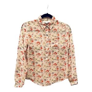 LOFT Women's Long Sleeve Multicolor Sheer Poppy, Blouse, Ann Taylor Petite